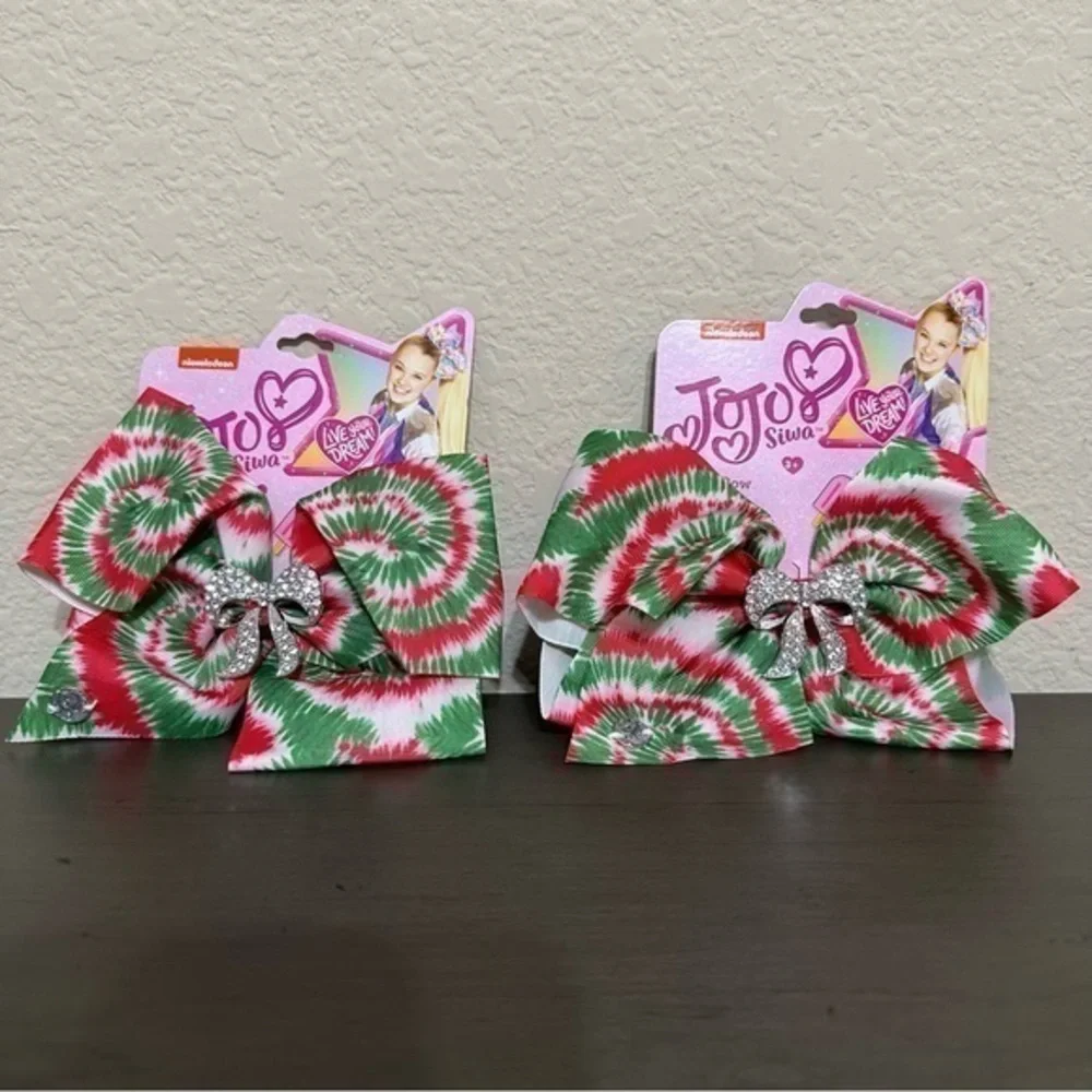 JoJo Siwa Hair Bows Christmas Green Red Tie Dye Rhinestone Bow Detail Holiday